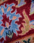 Burgundy Oushak rug floral palmette motif close-up