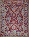 Burgundy Oushak floral hand-knotted wool area rug, full overhead view