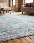 Celia Modern Green Hand Knotted Silk Rug in a living room