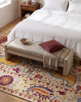 Chic Delicate Ivory Hand Tufted Wool Rug in a bedroom