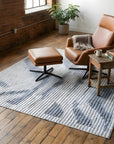 Classic Mira Gray Hand Knotted Wool Rug in a reading nook