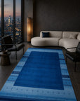 Handloomed Blue Gabbeh Tribal Wool Area Rug in a styled room (1)
