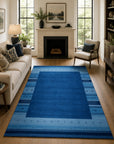 Handloomed Blue Gabbeh Tribal Wool Area Rug in a styled room (3)