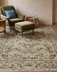 Elena Rustic Green Hand Knotted Wool Rug in a reading nook