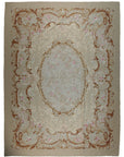 Vintage Aubusson flat weave rug, full view