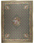 Vintage Aubusson flat weave rug, full view