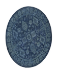 Rustic Oriental Blue Hand Tufted Wool Rug, displaying a vibrant blue palette and intricate oriental motifs, laid in a bright living room setting. Hand-tufted wool construction offers a textured feel.