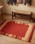 Handloomed Red Gabbeh Tribal Wool Area Rug in a entryway