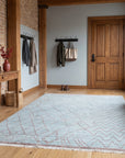 Isla Moroccan Blue Hand Knotted Wool Rug in a entryway