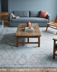 Isla Moroccan Blue Hand Knotted Wool Rug in a living room