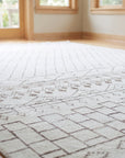 Jasmine Moroccan Ivory Hand Knotted Wool Rug in a sunroom
