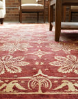 Majestic Artisan Red Hand Knotted Afghan Wool Rug in a living room