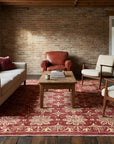 Majestic Artisan Red Hand Knotted Afghan Wool Rug in a living room
