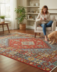 Red Traditional Medallion Hand-Knotted Wool Area Rug, 8' x 10'
