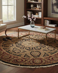 Navy Jaipur traditional round hand-knotted wool area rug