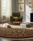 Navy Jaipur traditional round hand-knotted wool area rug