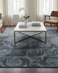 Gray and blue transitional bamboo silk and wool hand-knotted area rug