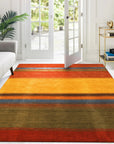 Multicolor Contemporary Stripe Gabbeh Handmade Wool Rug