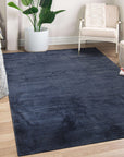 Navy blue solid handmade wool and viscose rug