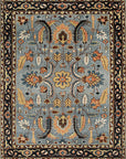 Navy Traditional All Over Hand-Knotted Wool Area Rug, 9' x 12'