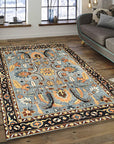 Navy Traditional All Over Hand-Knotted Wool Area Rug, 9' x 12'