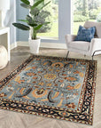 Navy Traditional All Over Hand-Knotted Wool Area Rug, 9' x 12'