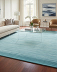 Blue contemporary solid handmade wool and viscose area rug