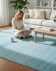 Blue contemporary solid handmade wool and viscose area rug