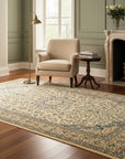 Ivory Naiin traditional oriental hand-knotted wool and silk area rug