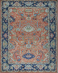 Rust Oushak floral hand-knotted wool area rug, full overhead view