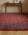 Rustic Nina Red Hand Knotted Wool Rug in a entryway