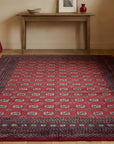 Rustic Nina Red Hand Knotted Wool Rug in a entryway