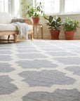 Selene Elena Gray Flatweave Wool Rug in a sunroom