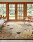 Serene Timeless Brown Hand Knotted Wool Rug in a sunroom