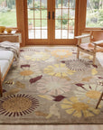 Serene Timeless Brown Hand Knotted Wool Rug in a sunroom