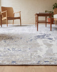 Sumptuous Lila Beige and Gray Machine Made Wool Rug in a sunroom