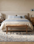 Unique Comfortable Blue Hand Knotted Wool Rug in a bedroom