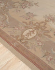 Vintage Aubusson Flat Weave Wool Rug, Beige Rose Bouquet