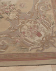 Vintage Aubusson Flat Weave Wool Rug, Beige Rose Bouquet