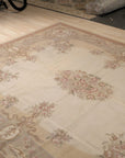 Vintage Aubusson Flat Weave Wool Rug, Beige Rose Bouquet