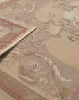 Vintage Aubusson Flat Weave Wool Rug, Beige Rose Bouquet