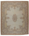 Vintage Aubusson Flat Weave Wool Rug, Beige Rose Bouquet
