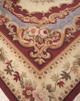 Vintage Aubusson Flat Weave Wool Rug, Burgundy Rose Medallion