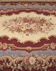 Vintage Aubusson Flat Weave Wool Rug, Burgundy Rose Medallion