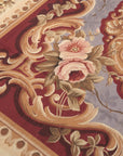 Vintage Aubusson Flat Weave Wool Rug, Burgundy Rose Medallion