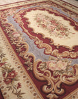 Vintage Aubusson Flat Weave Wool Rug, Burgundy Rose Medallion