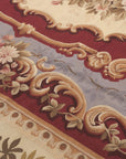 Vintage Aubusson Flat Weave Wool Rug, Burgundy Rose Medallion