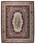 Vintage Aubusson Flat Weave Wool Rug, Burgundy Rose Medallion
