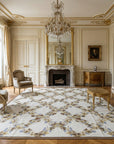Vintage Aubusson Flat Weave Rug, Ivory Grapevine Lattice styled in a living room