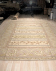 Vintage Aubusson Flat Weave Wool Rug, Lilac Grey Fern and Vine Stripe